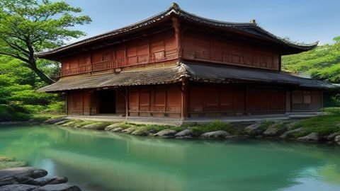 琉璃川溪谷春季实景视频截图，野花盛开沿溪岸延伸，溪水碧绿清澈，拍摄于清晨